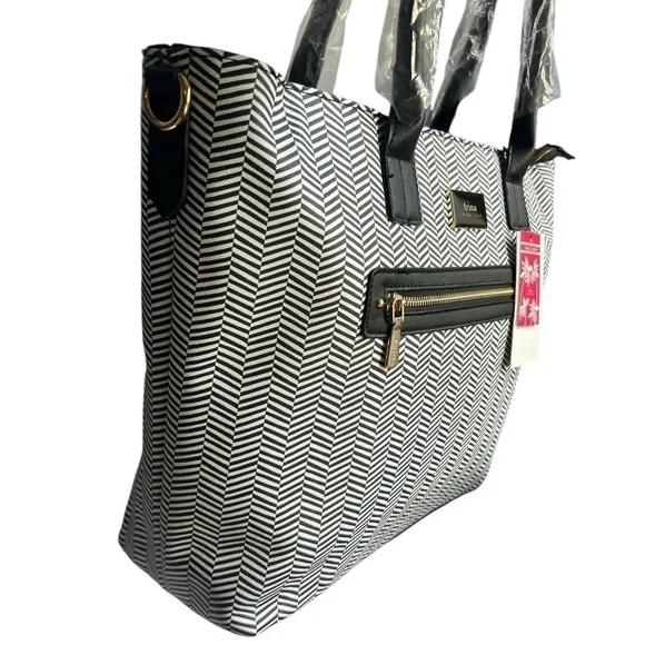 Trina Turk Black and White Zig Zag Tote with Detachable Shoulder Strap
